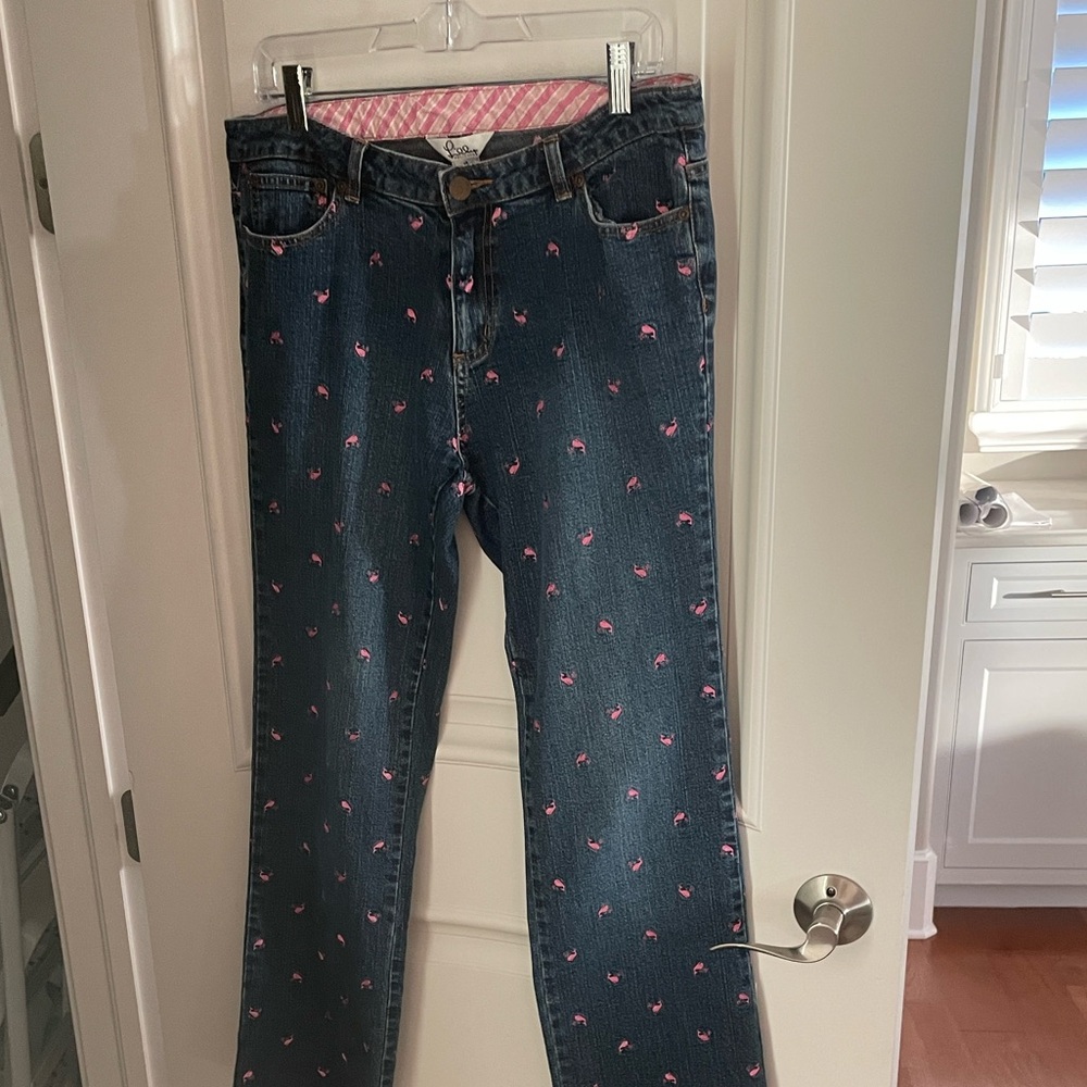 Lilly Pulitzer Blue Jeans with Pink Whales great condition size 10